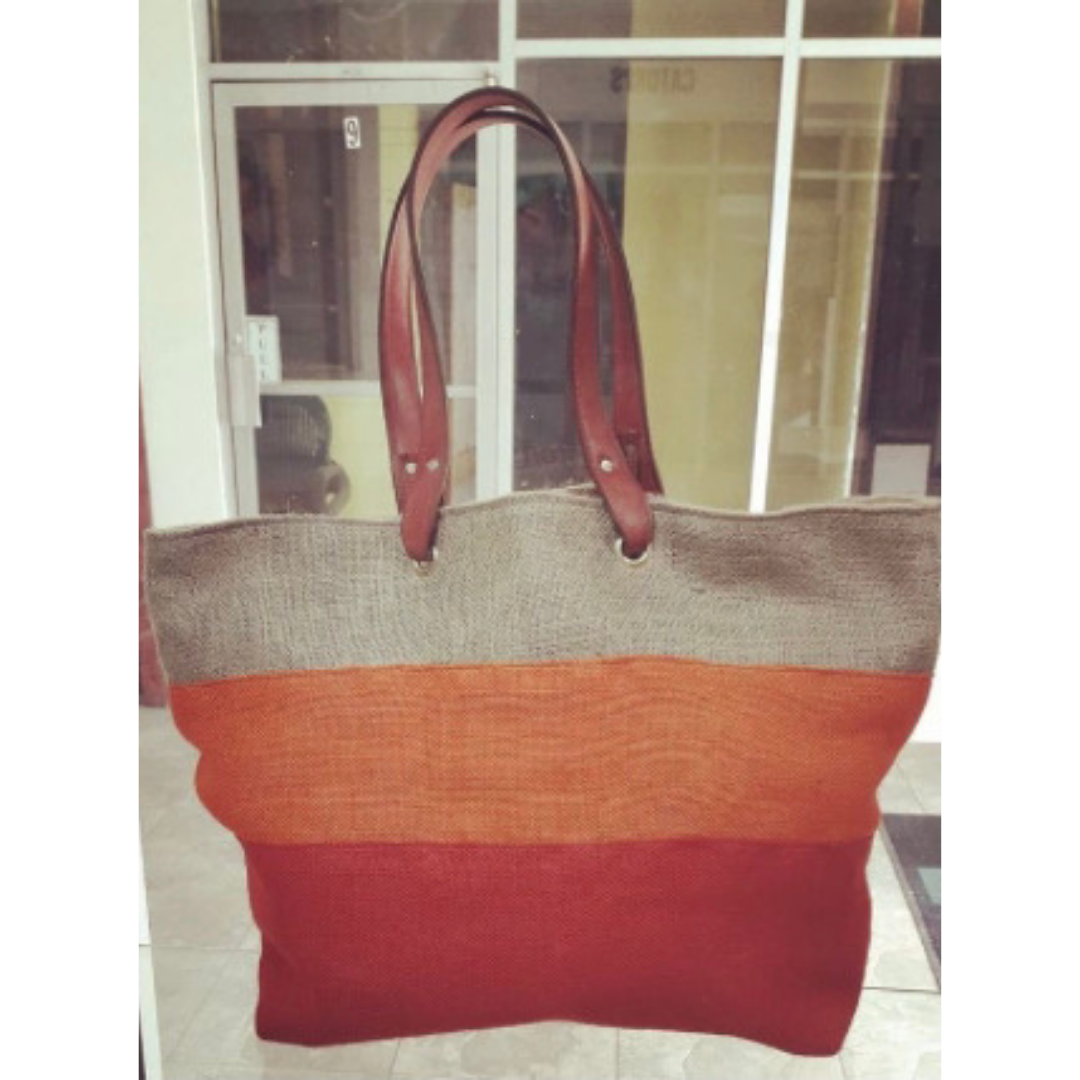 Orange & Beige Burlap Bag 2
