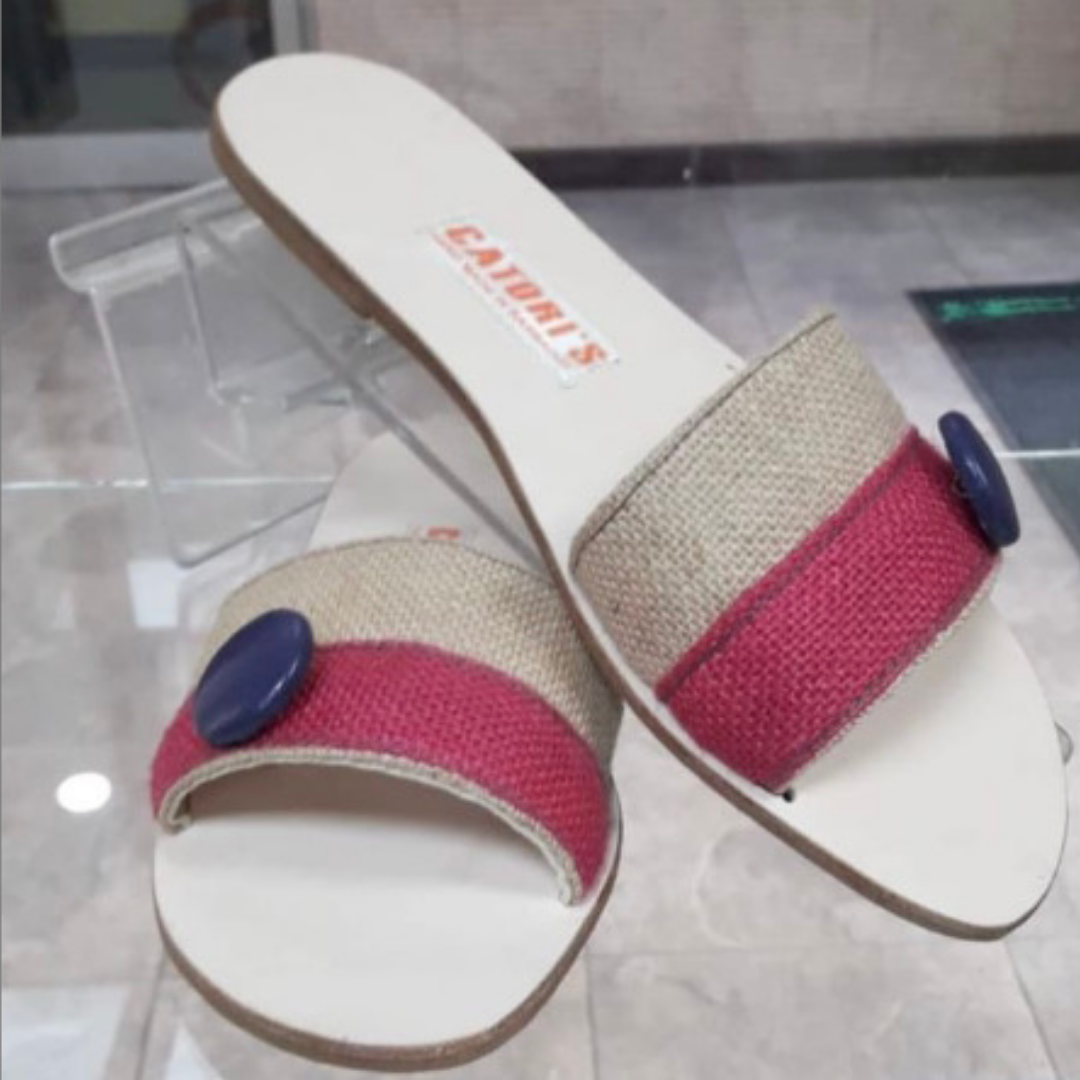 Pink & Beige Burlap Sandals